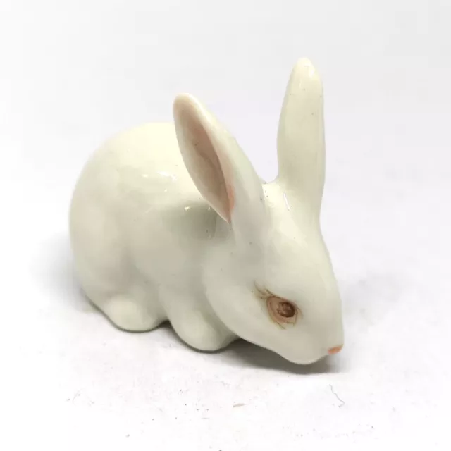 White Rabbit Ceramic Figurine Hand Painted Dollhouse Farm Miniature Collectible