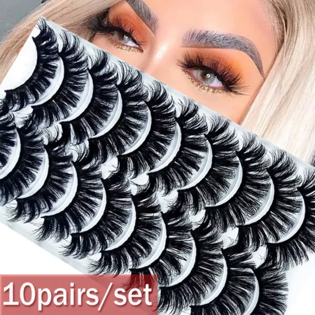 SKONHED 10 Pairs 3D Mink False Eyelashes Wispy Cross Fluffy Extension Lashes US