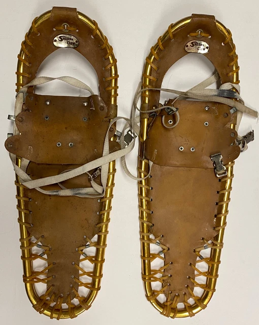 VINTAGE SHERPA SNOW Claw Snowshoes With Bindings 25" x 8" Brown Gold
