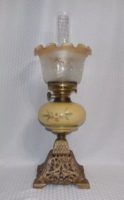 Victorian English Composite Oil/Kerosene Parlor Lamp w/Acid-etched Frosted Shade