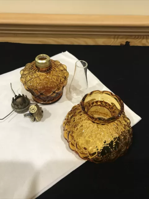 Miniature Amber Glass Diamond Quilt pattern Miniature Oil Lamp Shade 4" base 6