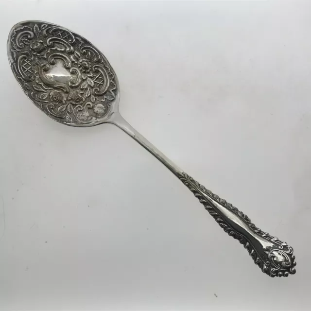Silver Plated Berry Spoon Ornate Stamped Embossed Design 17.6g 141.6 mm Long