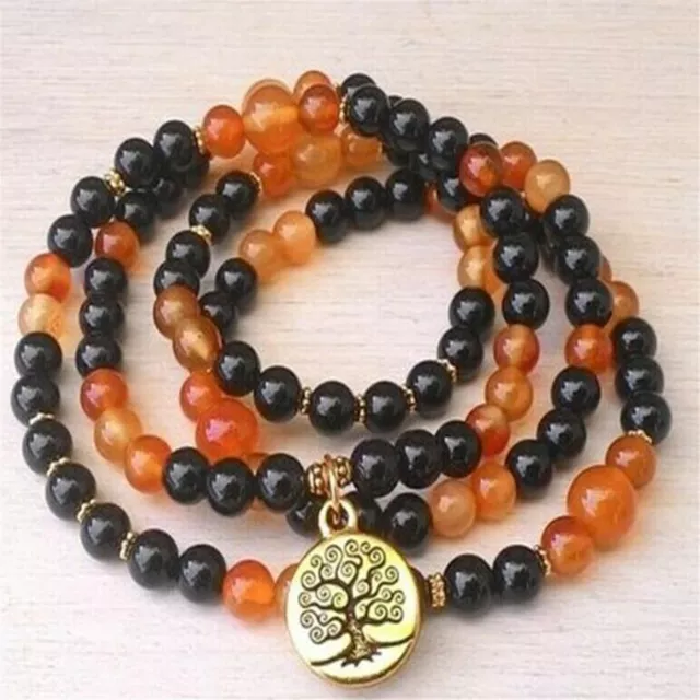 6MM Black Onyx Bracelet 108 Beads Tree Of Life Pendant Spirituality Bless Energy