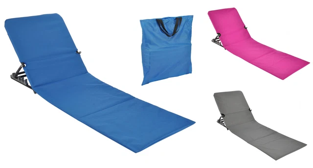 Dynamic24 Strandmatte Mit Rückenlehne - Klappbare Gartenliege Mit Kissen & Staufach (158cm, Blau)