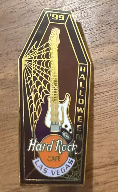 Hard Rock Cafe Las Vegas Brown Coffin With Spider Web & Guitar Pin