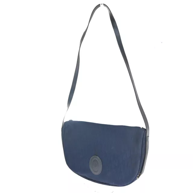 CHRISTIAN DIOR TROTTER Pattern Shoulder Bag Canvas Leather Navy Blue GD ...