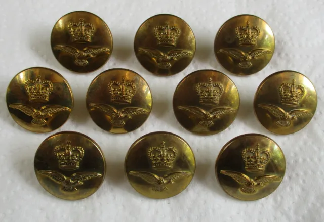 10x RAF:"ROYAL AIR FORCE OFFICER'S BRASS GREATCOAT BUTTONS"(23mm, 1950's, Gaunt)