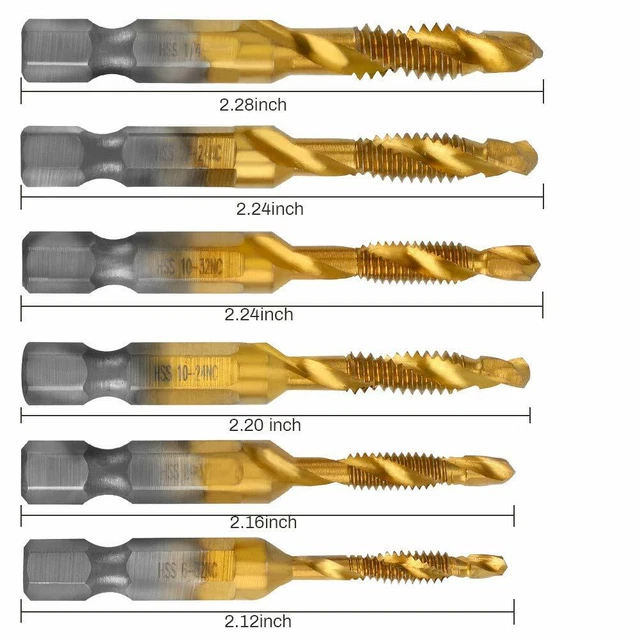 6x Drill Bit Set Titanium Coated HSS High Speed Steel Hex Shank Quick Change New
