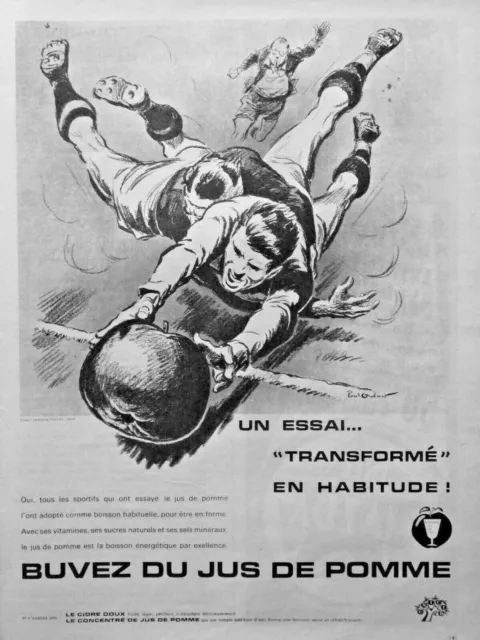 Publicité De Presse 1961 Buvez Du Jus De Pomme - Rugby - Advertising