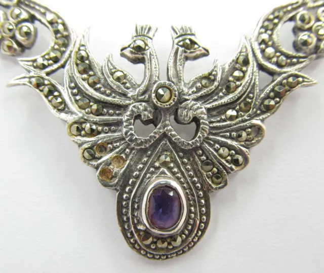Beautiful Vintage Amethyst And Marcasite Sterling Silver Necklace..... S 5