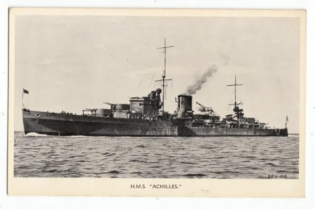 HMS HMNZS Achilles Cruiser Battleship OLD Postcard WWII era - By Valentines
