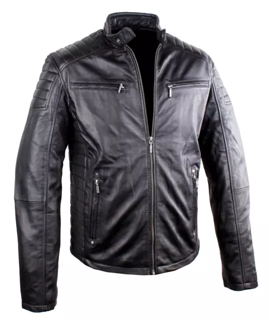 Neu Herren Lederjacke "Vintage"Bikerjacke echtem Lamm-Nappaleder*Gesteppt* Gr.L