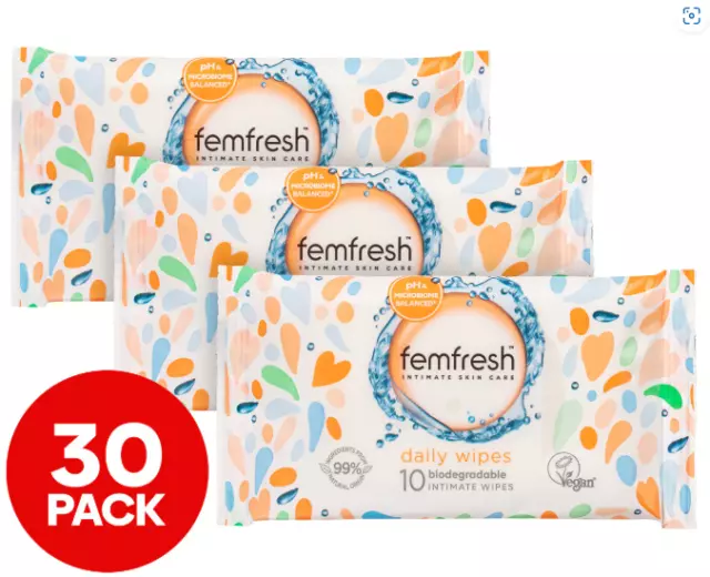 3 x Femfresh Daily Wipes Limited Edition 10 Packs