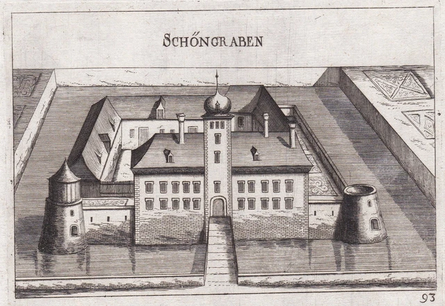 Castello Schöngrabern Ebreichsdorf Incisione Stampa Antica Vischer 1672