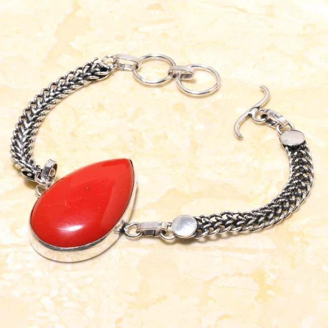 Italian Red Coral Gemstone Handmade Gift Jewelry Bracelet 7-8" u479
