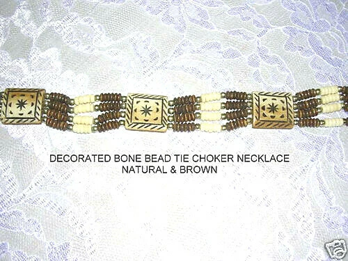 Natural & Brown Buffalo Bone Bead Deco Southwestern Style Choker Necklace