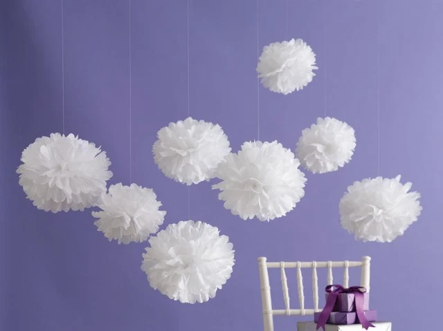 Weiße Stoff Papier Bommel Blume Hochzeit Party Dekoration Bommel Bommel alle Größen