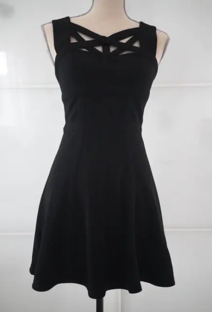 BCBG Maxazria Women's Black Mini Dress Straps on chest Sz 2