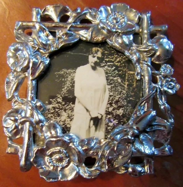 Pretty Vintage Miniature Metal Picture Frame Art Nouveau Style