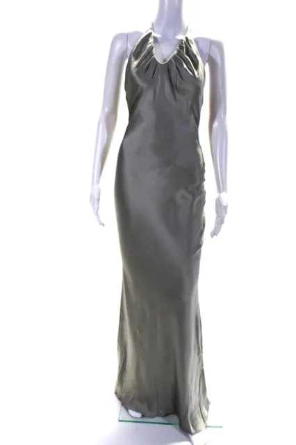 Gucci Womens Open Back V Neck Halter Silk Long Dress Gray Size Italian 42