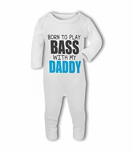 Born to Play Bass with Daddy/Mummy pink/blue - Baby Romper Suit by BWW Print Ltd
