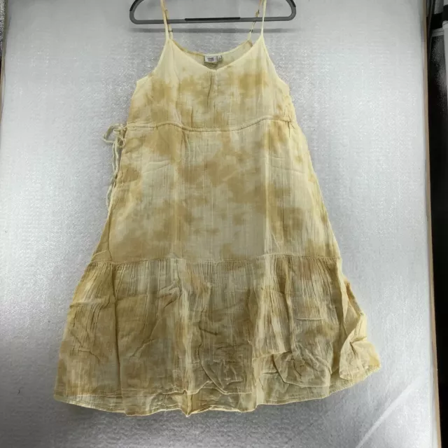 True Craft Womens Tie Dye Spaghetti Strap Sleeveless Gold Tiered Dress Size L