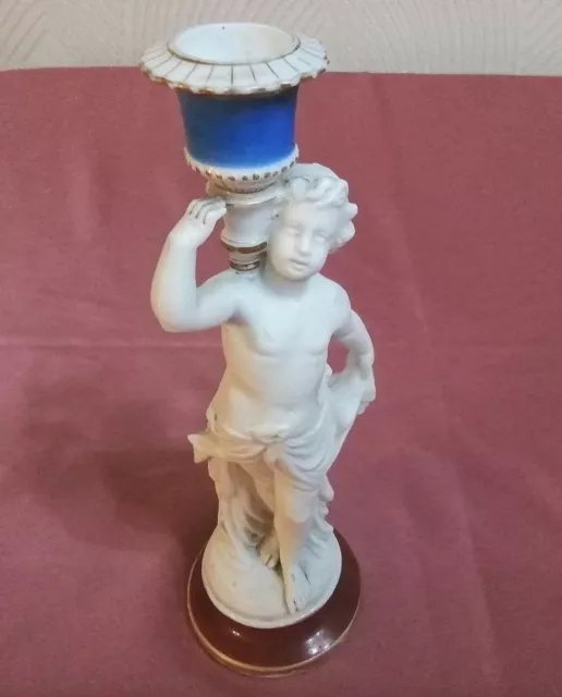 Petit Bougeoir Putti En Biscuit Et Porcelaine Polychrome XIXÈME