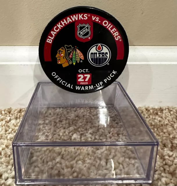 NHL Official Warm-Up Puck Blackhawks v. Oilers & Connor McDavid 10/27/22 + Case