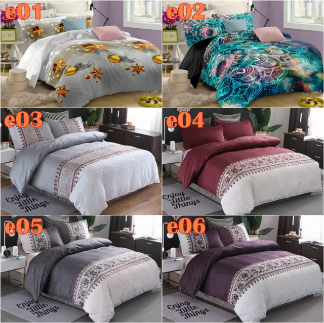 Bohemian Floral Christmas Doona/Duvet/Quilt Cover Set Queen Size Bed Pillowcases