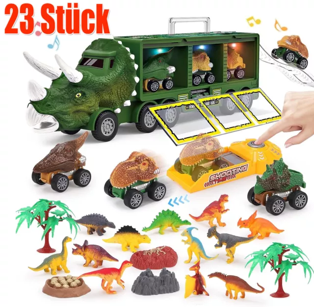 23x/set Dinosaurier-Figuren Set mit Box Kinder Dino-Truck LKW mit Licht & Sound