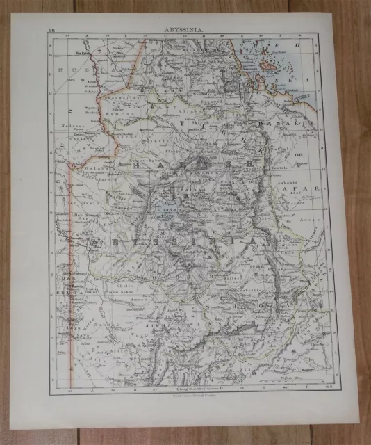 1896 Antique Map Of Abyssinia Ethiopia / Verso Suez Canal Egypt Africa
