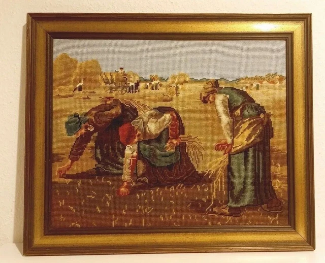 Stickbild Gobelin gerahmt J.F. Millet " Die Ährenleserinnen " im Prunkrahmen