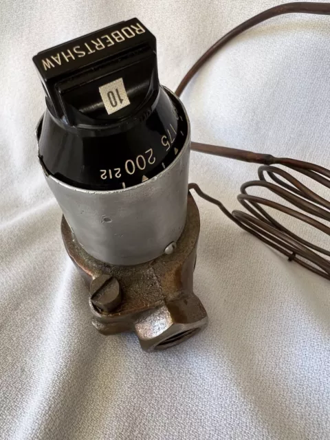 Vintage Robertshaw Model XR Gas Thermostat #210 Black Dial 100-212 F  48" cap