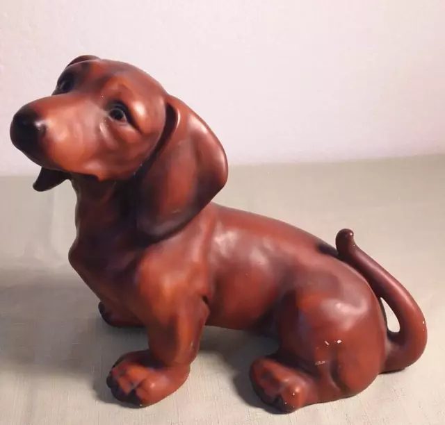 Vintage Japan Dachshund puppy  Ceramic Porcelain Figurine Matte finish 8" long