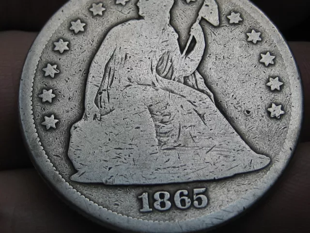 1865 Seated Liberty Silver One Dollar- Good Details