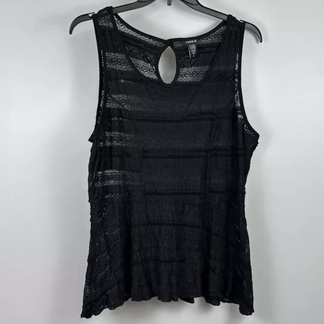 Torrid Size 2 2X Peplum Black Sheer Tiered Lace Sleeveless Tank Top Blouse Shirt