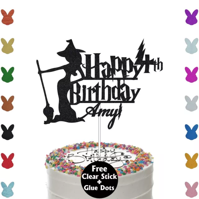 Witch Broom Glitter Cake Topper Personalised Birthday Decoration Any Name & Age