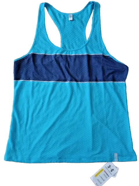 👟 Women's L Under Armour Tank Top New NWT Blue Shirt Large Aqua Mesh UA Running