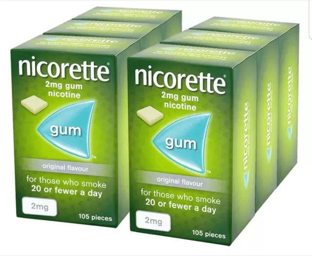 Chicle Nicorette 2 mg Original - 105 Piezas - PAQUETE DE 6 - 630 Total