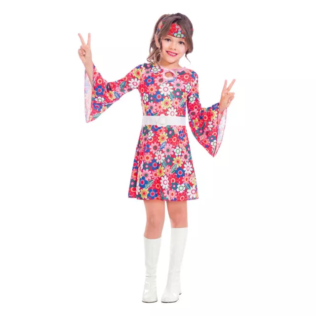 Girls Miss 1960s 70s Flower Power Groovy Go Fancy Dress Party Costume Kids Book