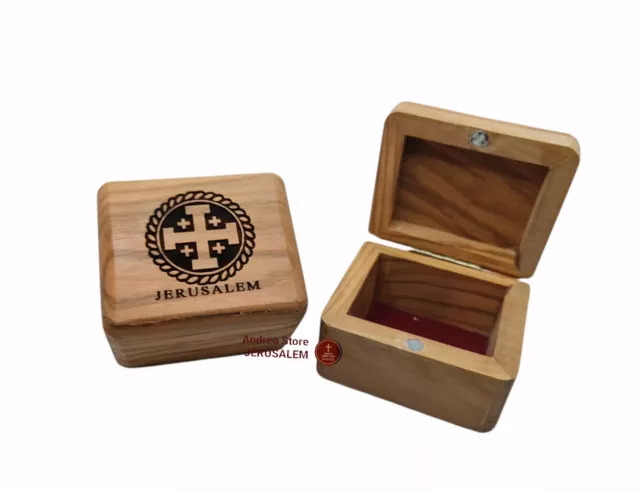 Olive wood rosary Box Hand made in Holy Land size: 5*7*5cm Jerusalem cross