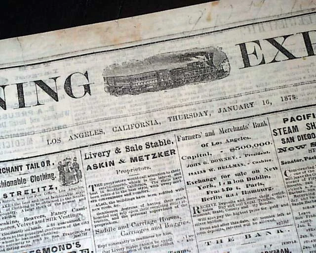 RARE LOS ANGELES Southern California Wild Old West 1873 Newspaper W rare-los-angeles-southern-california-wild-old-west-1873-newspaper-w