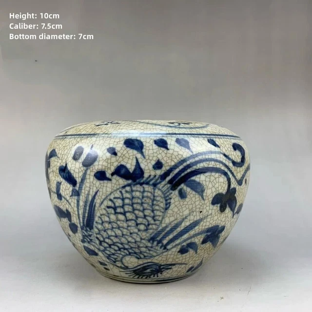 Old Chinese  blue and white porcelain phoenix pattern pot Porcelain Jar 10cm