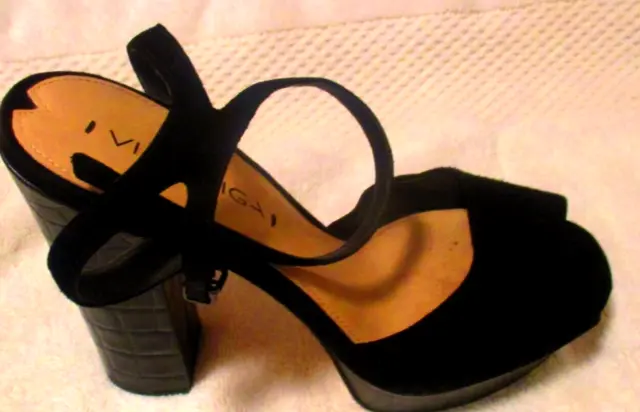 Via Spiga Heels Shoes Size 7 Faux Skin Black Open Toe Sandals
