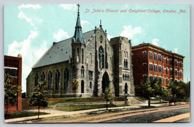 OMAHA NEBRASKA~ST JOHNS Church & Creighton College Bldgs~Vintage Linen ...