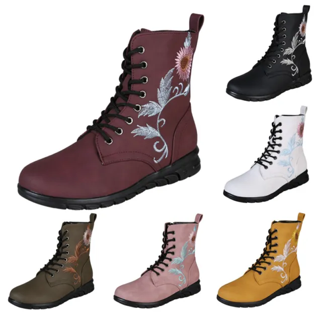 Ladies Ankle Boots Shoes Womens Biker Zip Lace Up Army Combat Fashion Shoes Size