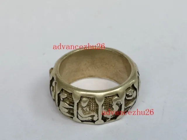 Old Collection China Tibet Silver Carving  Chinese Zodiac Ring  Wonderful Decora