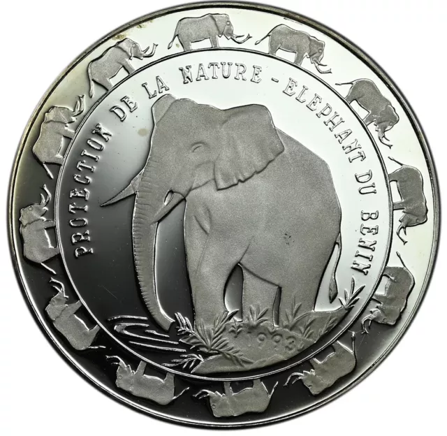 BENIN 6000 Francs 1993 Silver Proof 'Protection of Nature - Elephant'