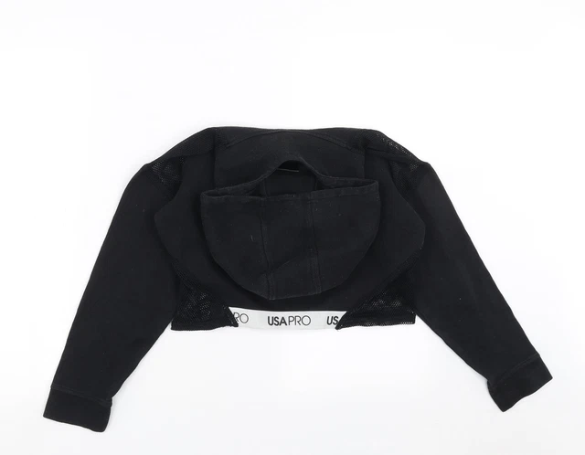 Felpa con cappuccio pullover nera in cotone USA Pro per bambina taglia 11-12 anni - tagliata 2