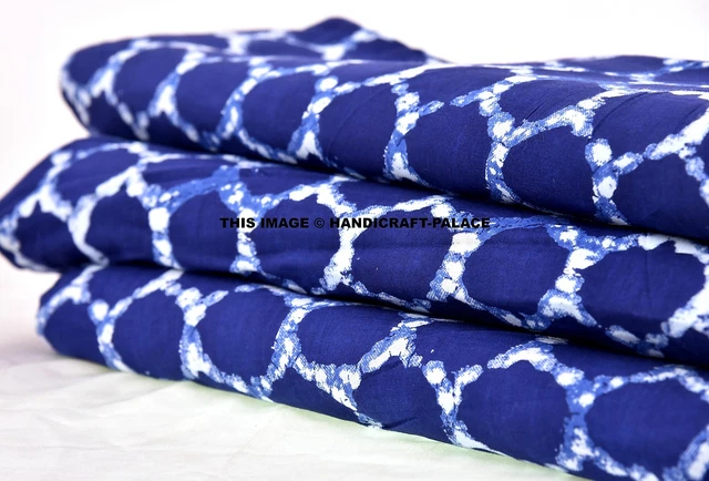 4.6m Indien Coton Tissu Bleu Couture Loisirs Créatifs Course à Pois Imprimé